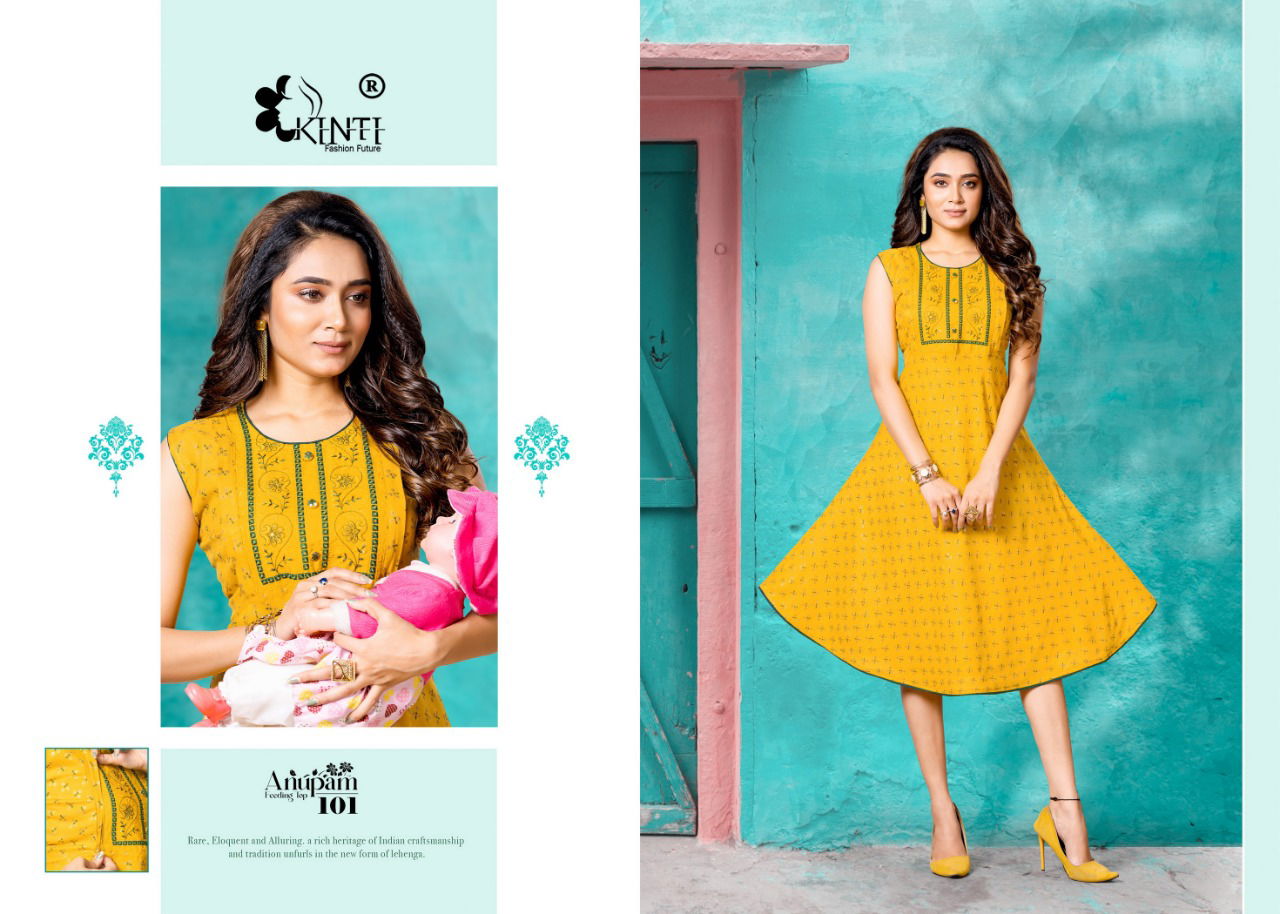 Kinti Anupam 101 Embroidery Heavy Rayon Daily Wear Kurti Collection